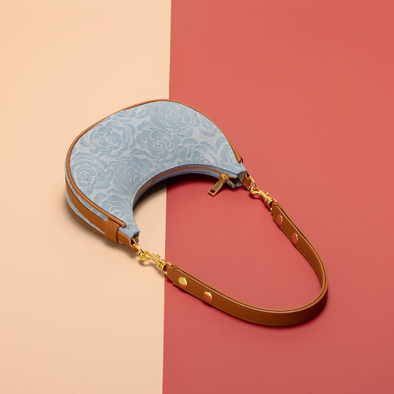 Women's Canvas Rose Texture Gold Hardware Shoulder Hobo Bag