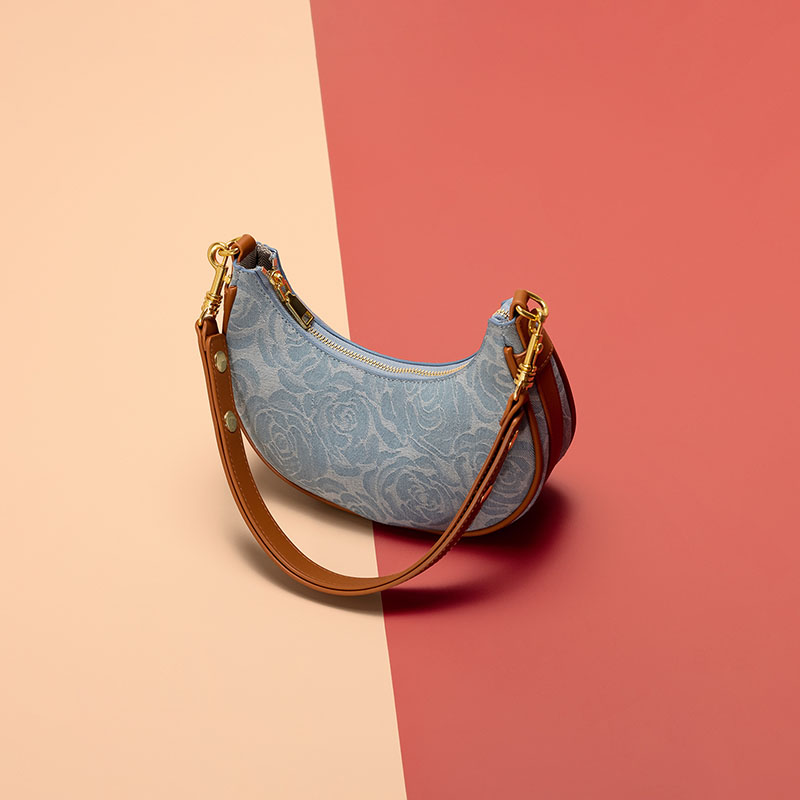 Women's Canvas Rose Texture Gold Hardware Shoulder Hobo Bag