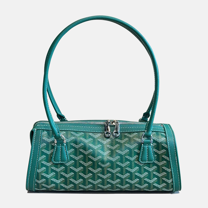 Women's Canvas Full-Grain Leather Trim Print Shoulder Baguette Bag