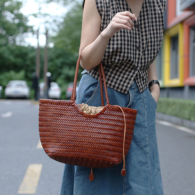 Women's Cowhide Woven Tote Bag