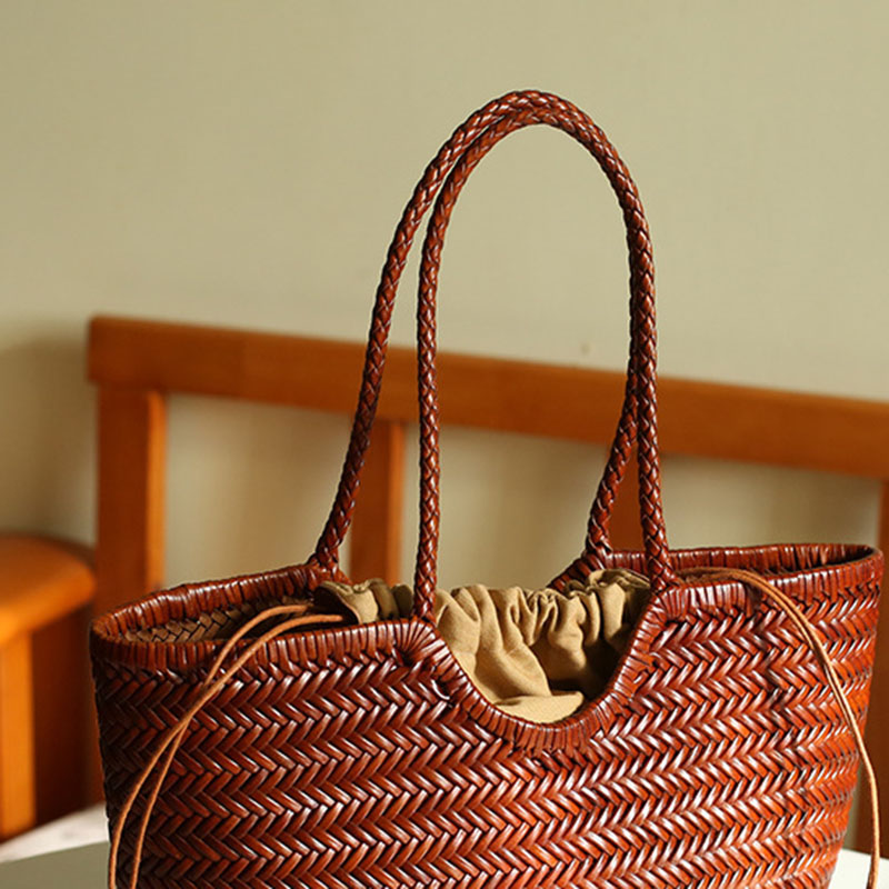 Women's Cowhide Woven Tote Bag