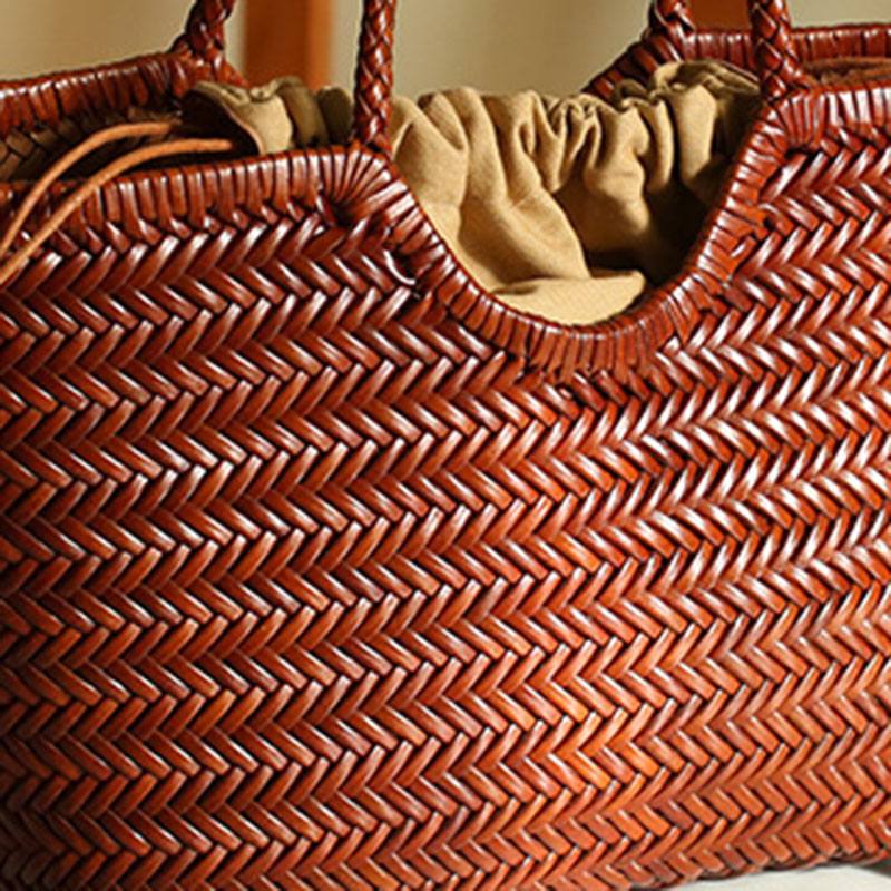Women's Cowhide Woven Tote Bag