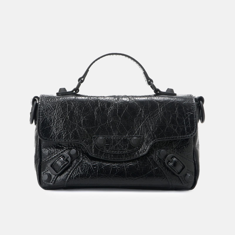 Women's Full-Grain Leather Cracked Flap Top Handle Crossbody Bag