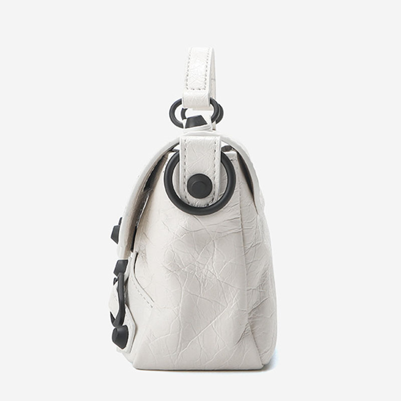 Women's Full-Grain Leather Cracked Flap Top Handle Crossbody Bag