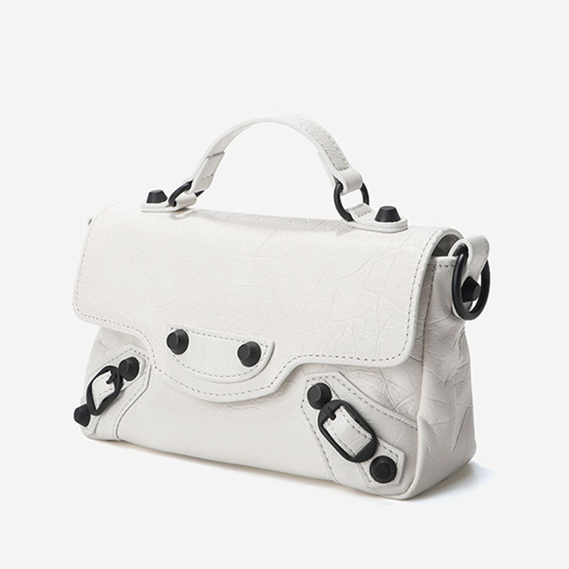 Women's Full-Grain Leather Cracked Flap Top Handle Crossbody Bag