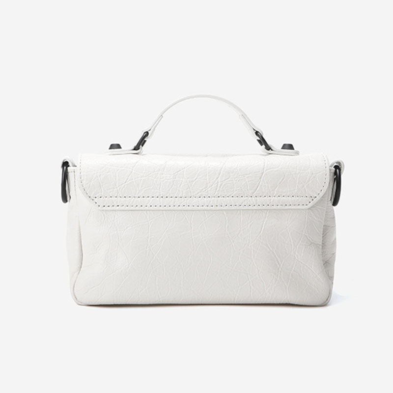 Women's Full-Grain Leather Cracked Flap Top Handle Crossbody Bag