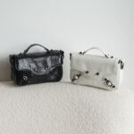 Women's Full-Grain Leather Cracked Flap Top Handle Crossbody Bag