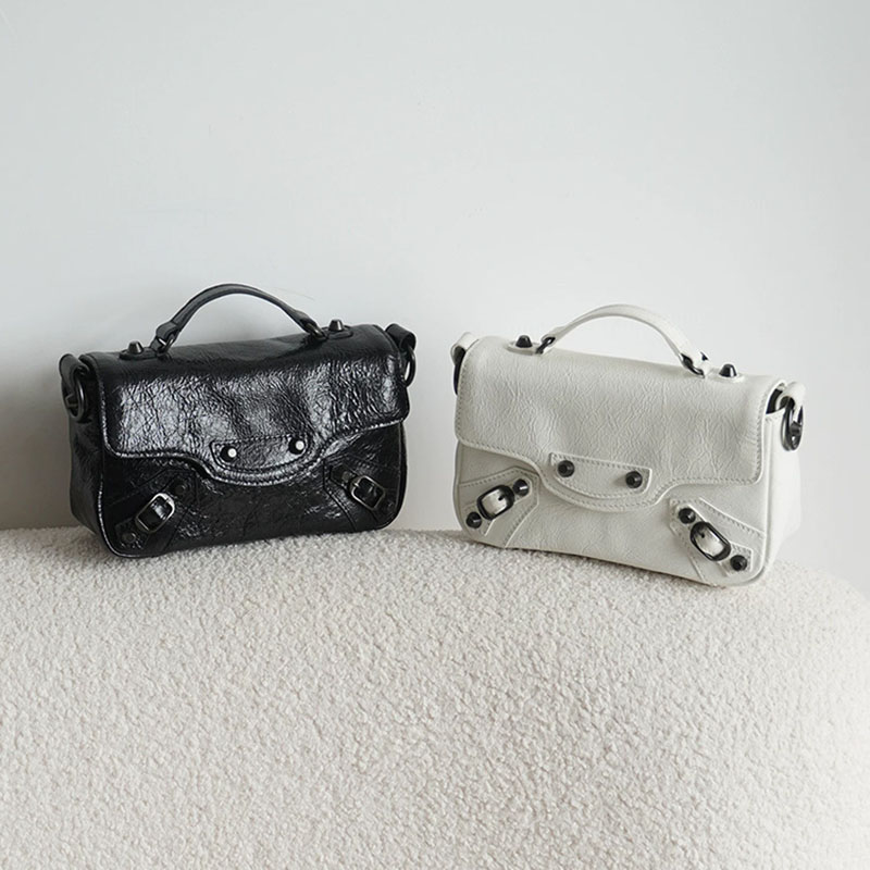 Women's Full-Grain Leather Cracked Flap Top Handle Crossbody Bag
