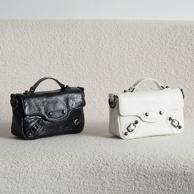 Women's Full-Grain Leather Cracked Flap Top Handle Crossbody Bag