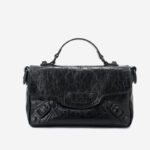 Women's Full-Grain Leather Cracked Flap Top Handle Crossbody Bag