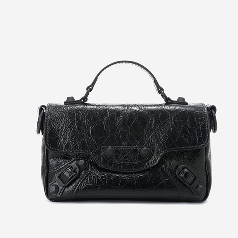 Women's Full-Grain Leather Cracked Flap Top Handle Crossbody Bag