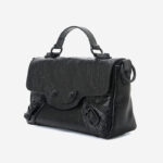 Women's Full-Grain Leather Cracked Flap Top Handle Crossbody Bag