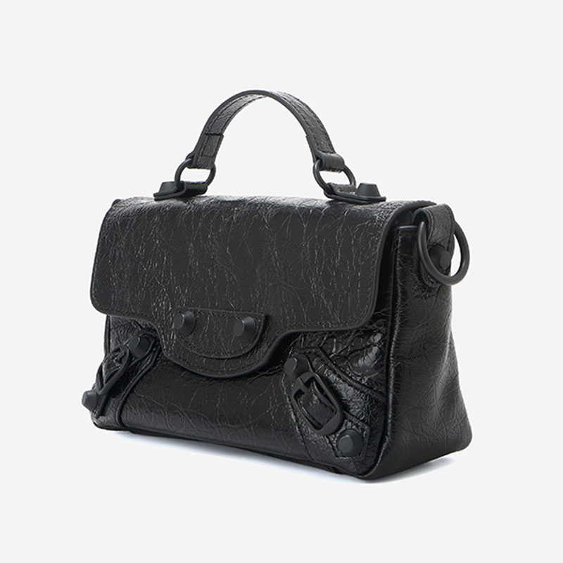 Women's Full-Grain Leather Cracked Flap Top Handle Crossbody Bag