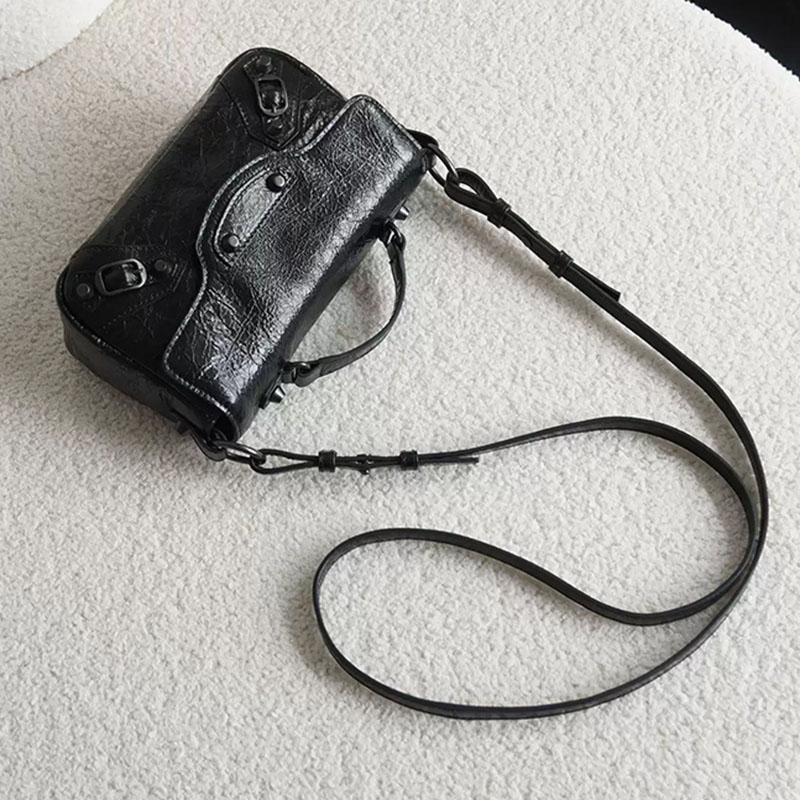 Women's Full-Grain Leather Cracked Flap Top Handle Crossbody Bag