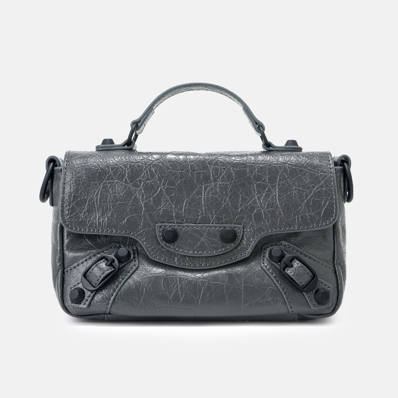 Women's Full-Grain Leather Cracked Flap Top Handle Crossbody Bag