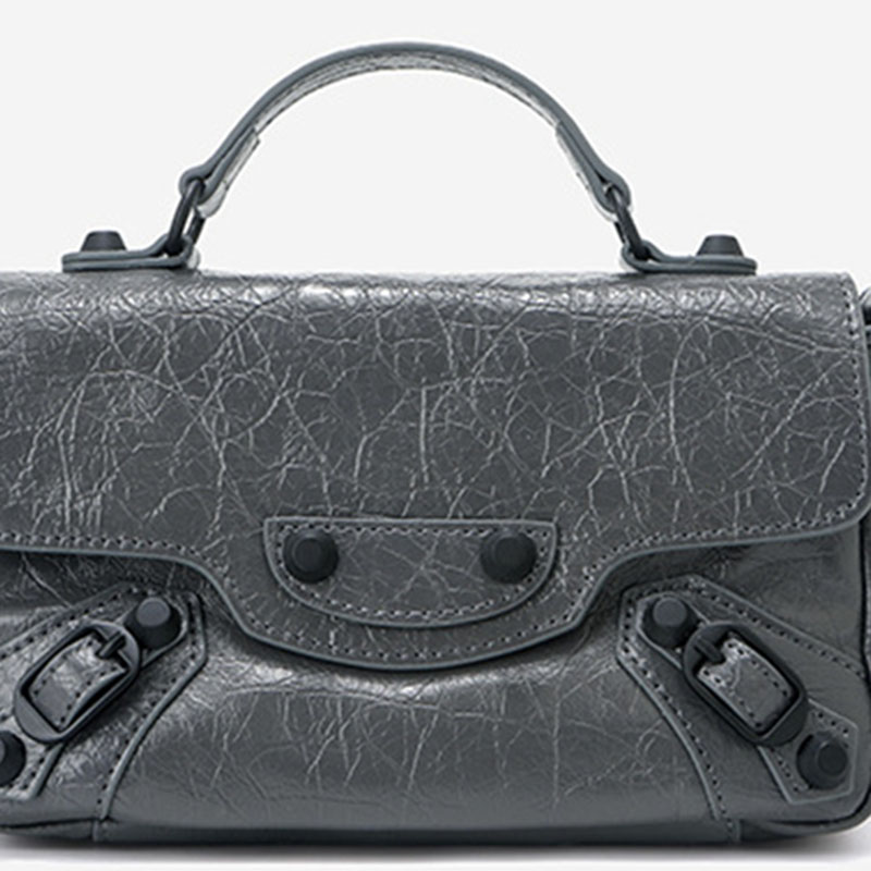 Women's Full-Grain Leather Cracked Flap Top Handle Crossbody Bag