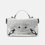 Women's Full-Grain Leather Cracked Flap Top Handle Crossbody Bag