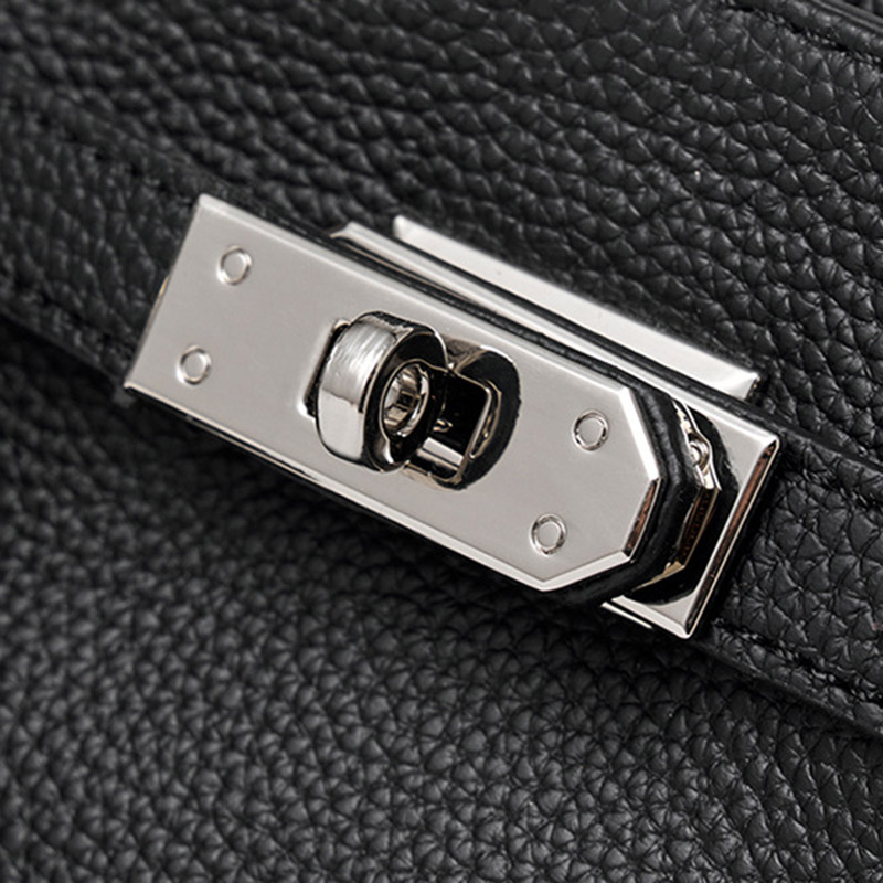 Women's Full Grain Leather Pebbled Lock Shoulder Crossbody Bag