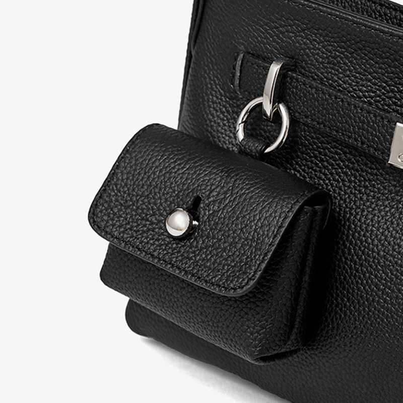 Women's Full Grain Leather Pebbled Lock Shoulder Crossbody Bag