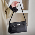 Women's Full Grain Leather Pebbled Lock Shoulder Crossbody Bag