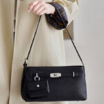 Women's Full Grain Leather Pebbled Lock Shoulder Crossbody Bag
