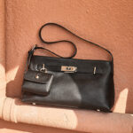 Women's Full Grain Leather Pebbled Lock Shoulder Crossbody Bag