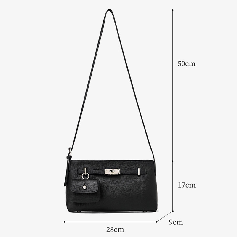 Women's Full Grain Leather Pebbled Lock Shoulder Crossbody Bag