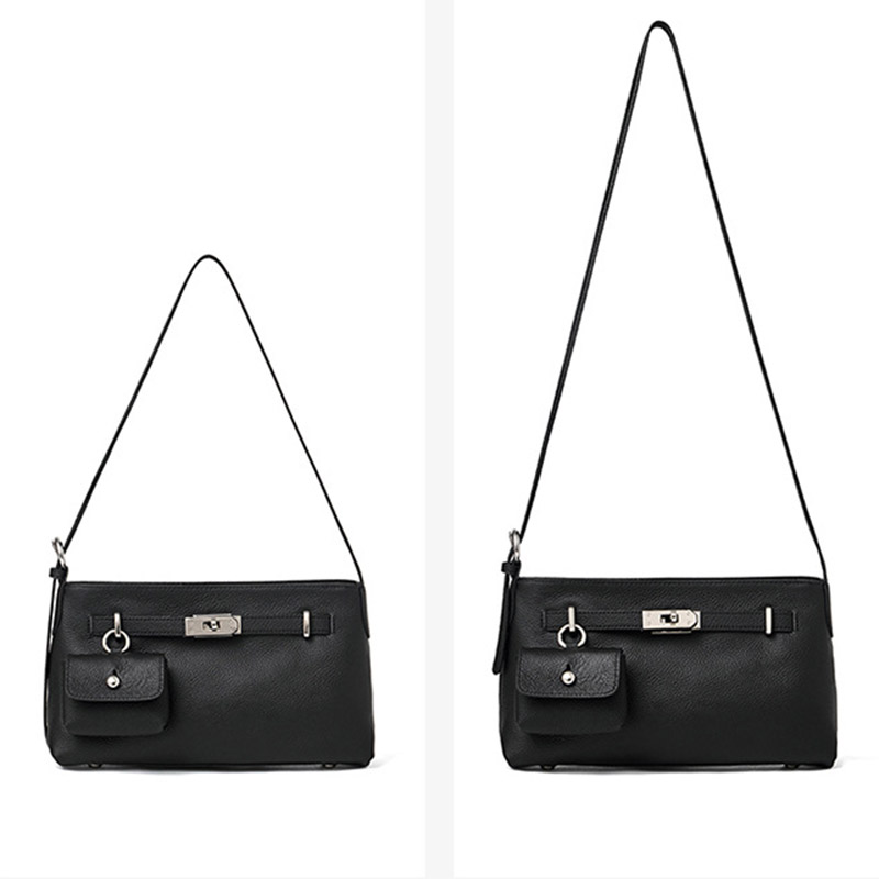 Women's Full Grain Leather Pebbled Lock Shoulder Crossbody Bag