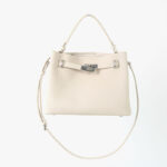Women's Full-Grain Leather Pebbled Lock Shoulder Crossbody Bucket Handbag