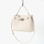 Women's Full-Grain Leather Pebbled Lock Shoulder Crossbody Bucket Handbag