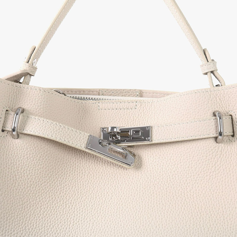 Women's Full-Grain Leather Pebbled Lock Shoulder Crossbody Bucket Handbag