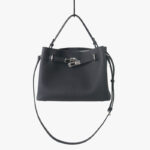 Women's Full-Grain Leather Pebbled Lock Shoulder Crossbody Bucket Handbag