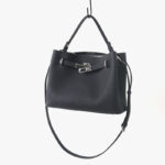 Women's Full-Grain Leather Pebbled Lock Shoulder Crossbody Bucket Handbag