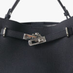Women's Full-Grain Leather Pebbled Lock Shoulder Crossbody Bucket Handbag