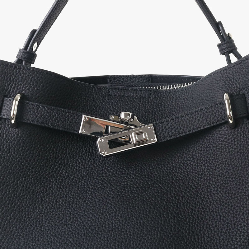 Women's Full-Grain Leather Pebbled Lock Shoulder Crossbody Bucket Handbag