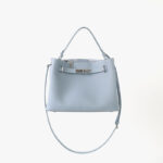 Women's Full-Grain Leather Pebbled Lock Shoulder Crossbody Bucket Handbag