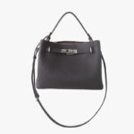 Women's Full-Grain Leather Pebbled Lock Shoulder Crossbody Bucket Handbag