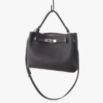 Women's Full-Grain Leather Pebbled Lock Shoulder Crossbody Bucket Handbag