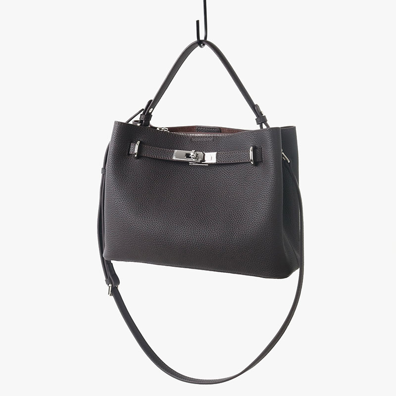 Women's Full-Grain Leather Pebbled Lock Shoulder Crossbody Bucket Handbag