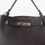 Women's Full-Grain Leather Pebbled Lock Shoulder Crossbody Bucket Handbag