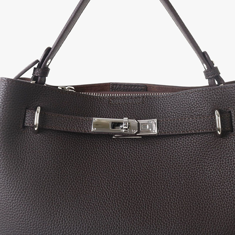 Women's Full-Grain Leather Pebbled Lock Shoulder Crossbody Bucket Handbag