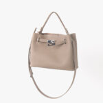 Women's Full-Grain Leather Pebbled Lock Shoulder Crossbody Bucket Handbag