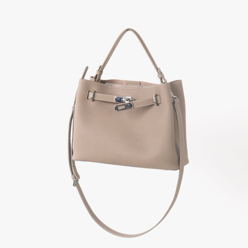 Women's Full-Grain Leather Pebbled Lock Shoulder Crossbody Bucket Handbag