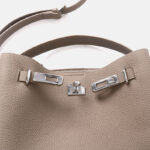 Women's Full-Grain Leather Pebbled Lock Shoulder Crossbody Bucket Handbag