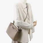 Women's Full-Grain Leather Pebbled Lock Shoulder Crossbody Bucket Handbag