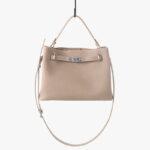Women's Full-Grain Leather Pebbled Lock Shoulder Crossbody Bucket Handbag