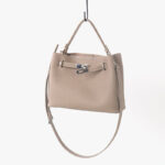 Women's Full-Grain Leather Pebbled Lock Shoulder Crossbody Bucket Handbag