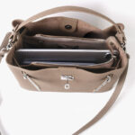 Women's Full-Grain Leather Pebbled Lock Shoulder Crossbody Bucket Handbag