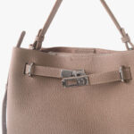 Women's Full-Grain Leather Pebbled Lock Shoulder Crossbody Bucket Handbag