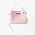 Women's Full-Grain Leather Pebbled Lock Shoulder Crossbody Bucket Handbag
